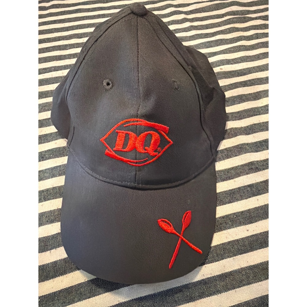Dairy Queen DQ Red Ribbon Black Baseball Cap Hat Red Spoon Logo Adjustable Strap